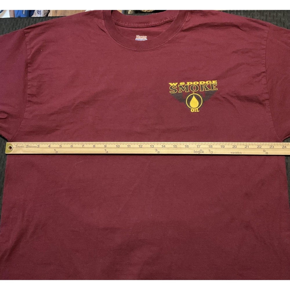 W.S. Dodge Smoke Oil Shirt Mens 2XL Burgundy Graphic Hanes Beefy-T Tee - Picture 6 of 8
